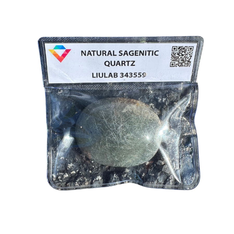 Natural Sagenitic Quartz Palm Stone – Silvery Veins in Frosted Clarity | LIULAB 466886 Certified