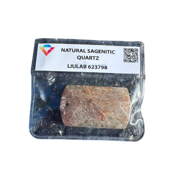 Natural Sagenitic Quartz Pendant Slab – Radiant Copper-Gold Rutile Threads | LIULAB 623798 Certified