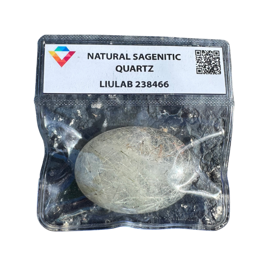 Natural Sagenitic Quartz Palm Stone – Clear Earth Essence with Dark Rutile Inclusions | LIULAB 238466 Certified