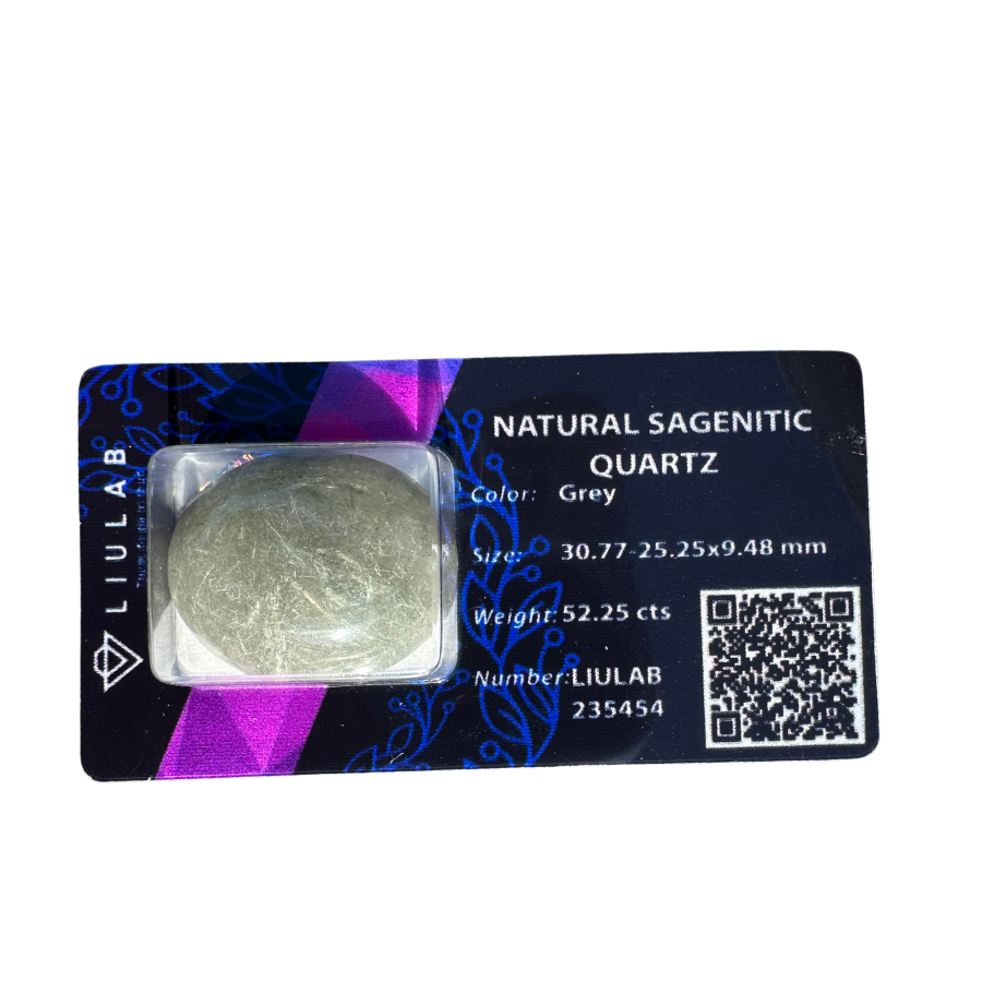 Natural Sagenitic Quartz Palm Stone – Deep Grey Hue with Silvery Rutile Threads | LIULAB 235454 Certified