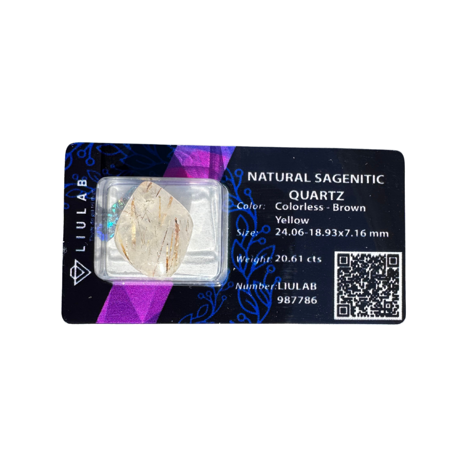 Natural Sagenitic Quartz – Radiant Threads in Elegant Pear Shape | LIULAB 987786 Certified
