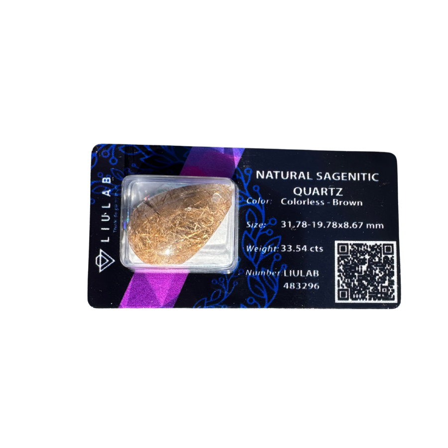 Natural Sagenitic Quartz Cabochon – Golden Rutile Inclusions | LIULAB Certified #483296