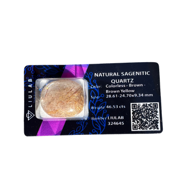 Natural Sagenitic Quartz Cabochon – Golden Brown Needle Inclusions | LIULAB Certified #324645