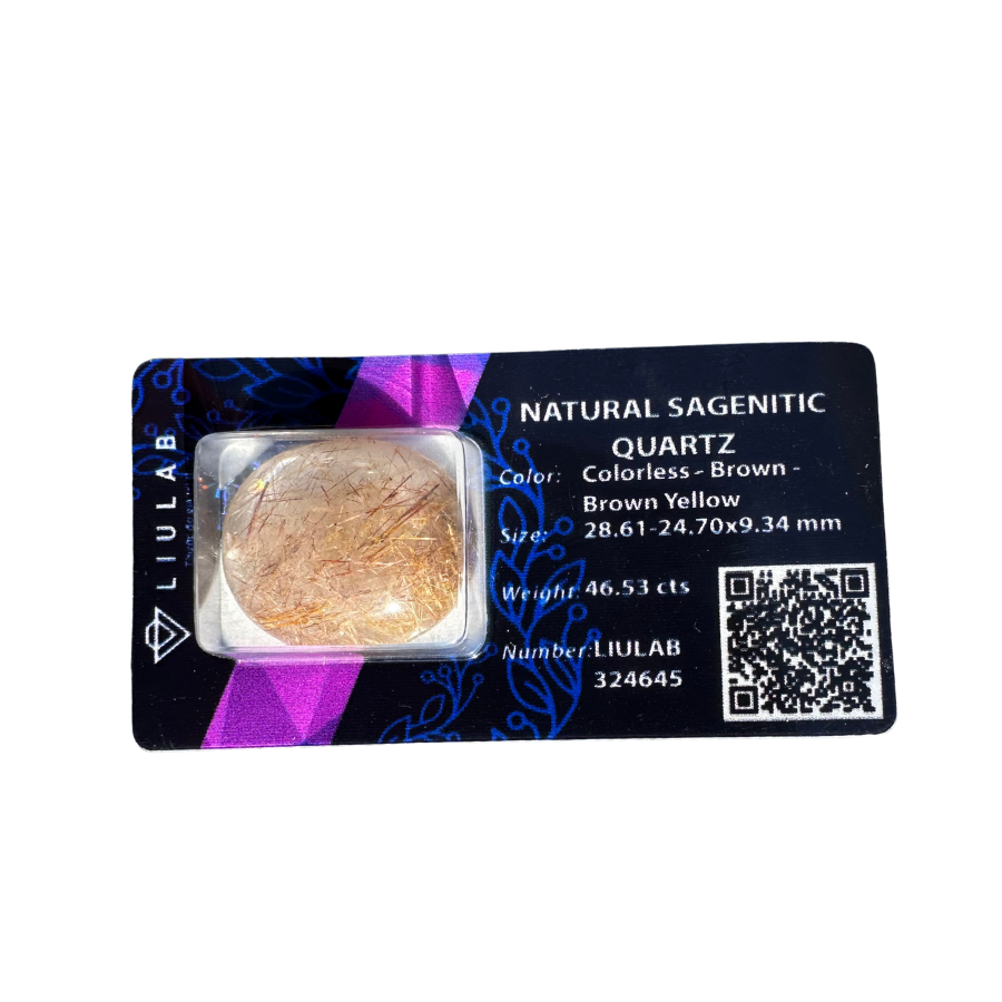 Natural Sagenitic Quartz Cabochon – Golden Brown Needle Inclusions | LIULAB Certified #324645