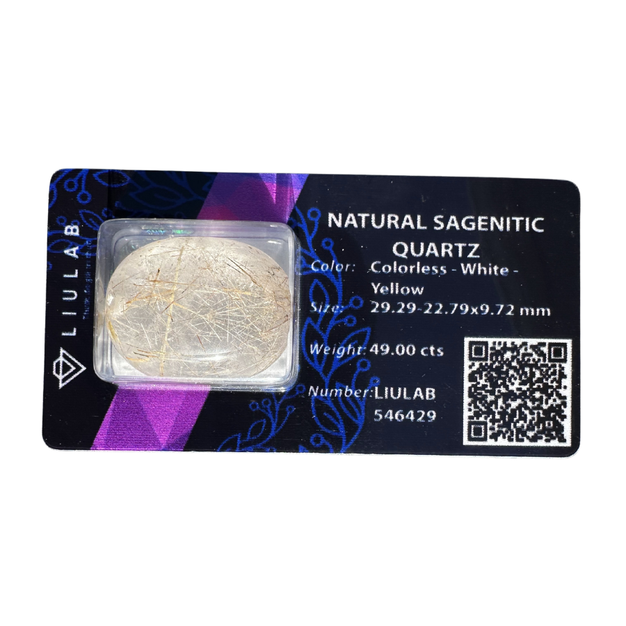 Natural Sagenitic Quartz – 49.00 Carats Certified by LIULAB